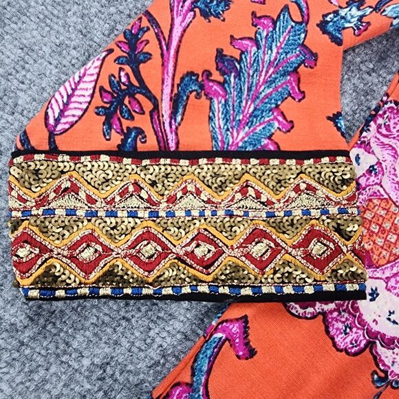 Soft Surroundings Top Womens XS Floral Sequin Embroidered 3/4 Sleeve Boho Tunic - Picture 9 of 16